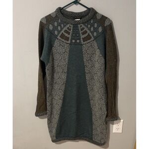 Callaghan Vintage Wool Alpaca Sweater Dress Made in Italy Teal‎ Brown Grey IT 42